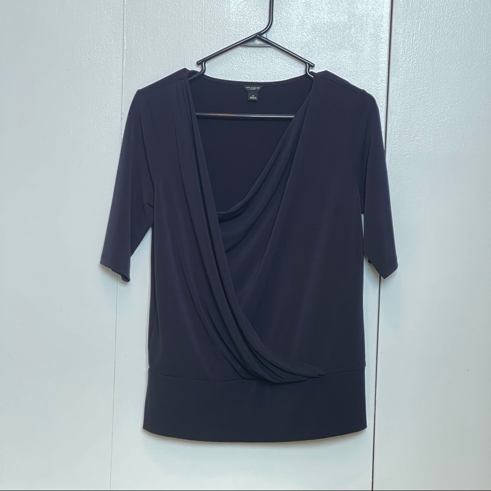Ann Taylor black formal criss cross blouse
